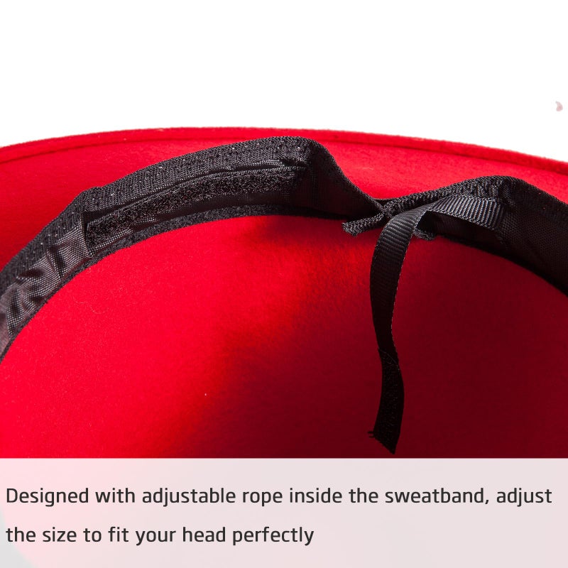LADYBRO Felt Wide Brim Fedora Hats for Women Men Gift (Wool, Red, fits 22" - 22 7/8") - Image 4
